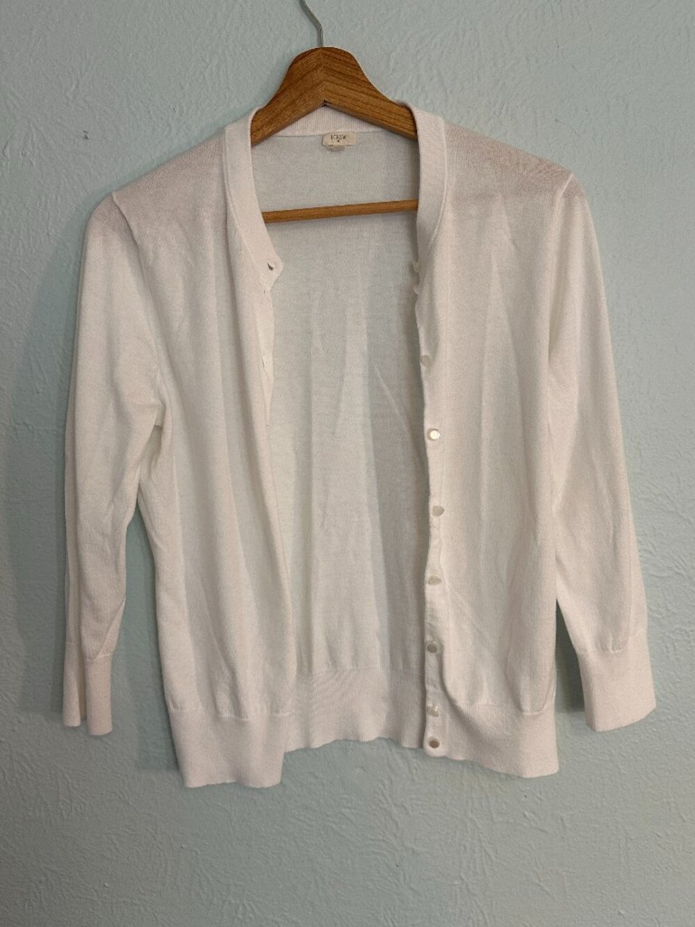 J Crew Cardigan Medium White Cotton Button Front Classic Lightweight